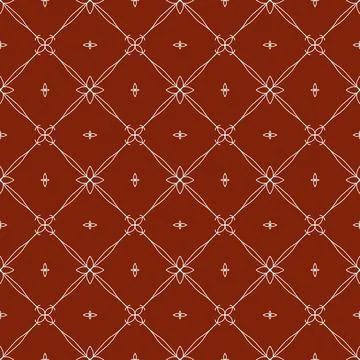 A repeating brick-red pattern with white geometric lines and simple floral icons Illustrazione stock