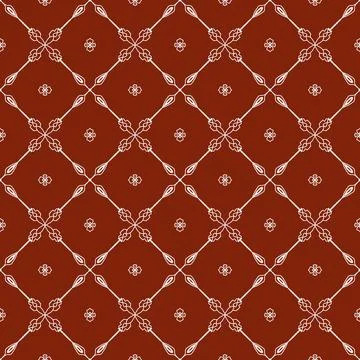 A repeating brick-red pattern with white geometric lines and simple floral icons Illustrazione stock