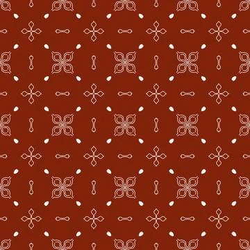 A repeating brick-red pattern with white geometric lines and simple floral icons Illustrazione stock