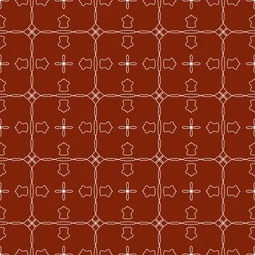 A repeating brick-red pattern with white geometric lines and simple floral icons Illustrazione stock