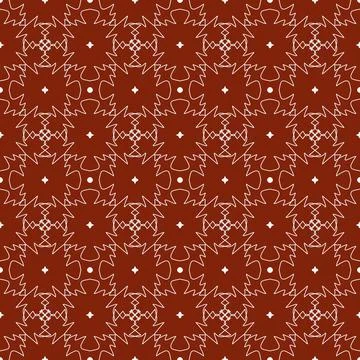 A repeating brick-red pattern with white geometric lines and simple floral icons Illustrazione stock