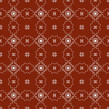 A repeating brick-red pattern with white geometric lines and simple floral icons Illustrazione stock