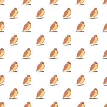 Repeating brown birds sitting on branches seamless pattern Stock Illustration