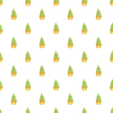 Repeating burning forest trees seamless pattern background Stockillustratie