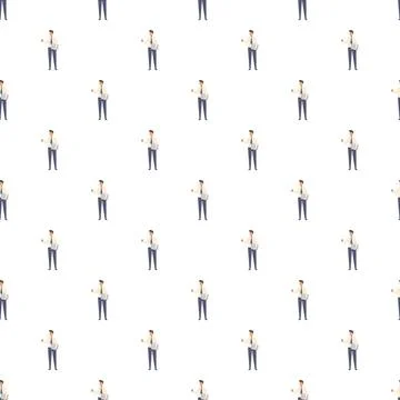Repeating business worker pattern holding coffee and laptop Stock Illustration