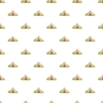 Repeating camping tents forming a seamless pattern on white Stock Illustration