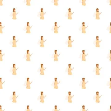 Repeating cartoon angel pattern representing religion and spirituality Illustration