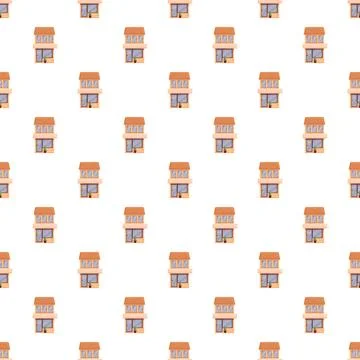 Repeating cartoon apartment building pattern on white background Stock Illustration