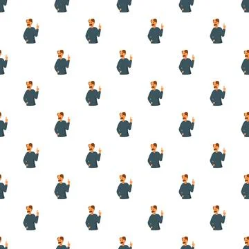 Repeating cartoon bald man pointing finger up pattern Stock Illustration