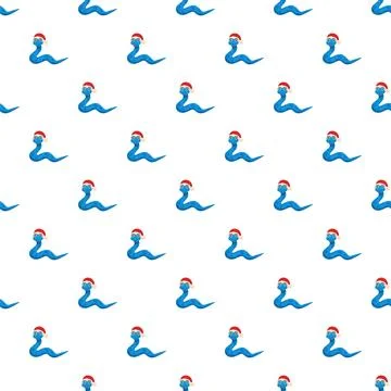 Repeating cartoon blue snake wearing santa hat pattern Stock Illustration