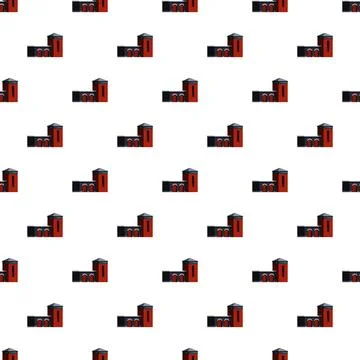 Repeating cartoon building pattern on white background Stock Illustration