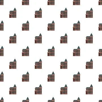 Repeating cartoon building pattern on white background Ilustración de archivo