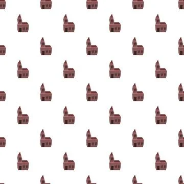 Repeating cartoon building pattern on white backdrop Illustrazione stock