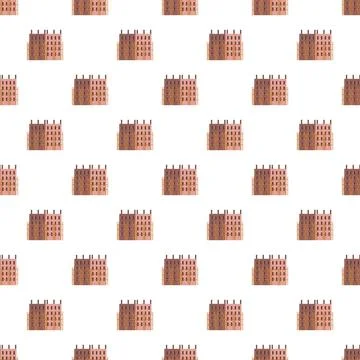 Repeating cartoon building pattern on white background Stock Illustration