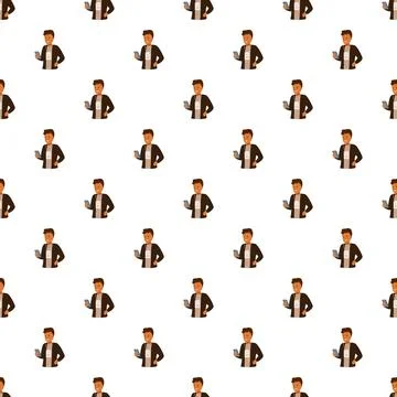Repeating cartoon businessman checking mobile phone pattern Stock Illustration