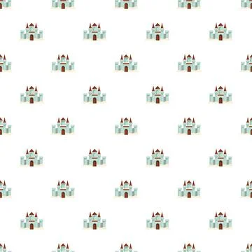 Repeating cartoon castle seamless pattern on white background Stock Illustration