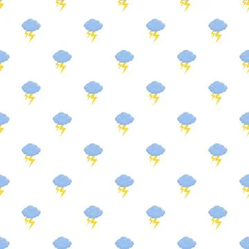 Repeating cartoon clouds generating lightning bolt seamless pattern Stock Illustration