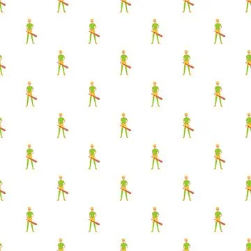 Repeating cartoon cricket player holding bat pattern Stock Illustration