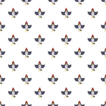 Repeating cartoon crow bird pattern black feathers red cap イラスト素材