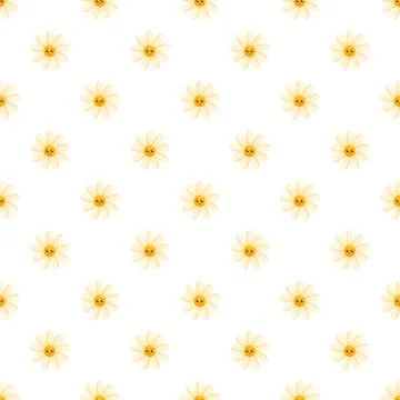 Repeating cartoon daisies creating a pattern with sad emoji faces イラスト素材