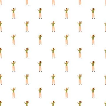Repeating cartoon girl pattern cheering on white background Illustrazione stock