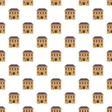 Repeating cartoon house pattern on white background Stock Illustration