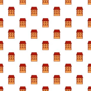 Repeating cartoon house pattern on white background Stockillustratie