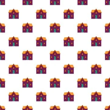 Repeating cartoon house pattern on white background Illustrazione stock