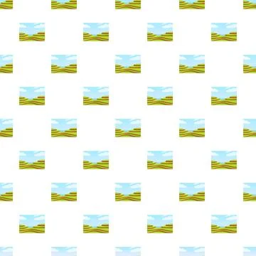 Repeating cartoon landscape pattern with rice terraces and blue sky Stock Illustration