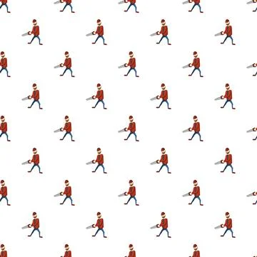 Repeating cartoon lumberjack pattern with logging saw イラスト素材
