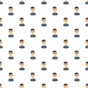 Repeating cartoon male avatar pattern on white background Stock Illustration