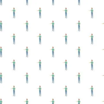 Repeating cartoon male character presenting white background pattern Stock Illustration