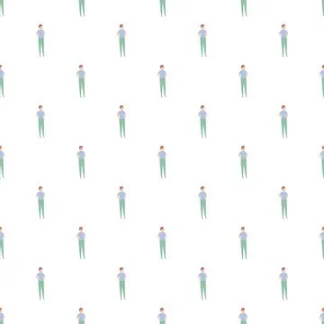 Repeating cartoon male figure pattern on white background Stock Illustration