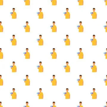 Repeating cartoon man showing electronic gift card pattern Stock Illustration