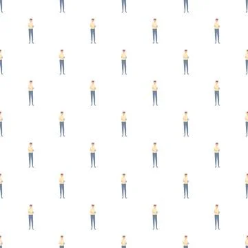 Repeating cartoon men standing with hands together seamless pattern Stock Illustration