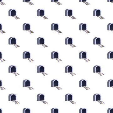 Repeating cartoon mining tunnels with railway tracks pattern Stock Illustration