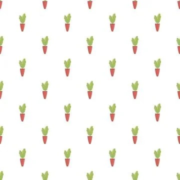 Repeating cartoon potted plants creating seamless background pattern Stock Illustration