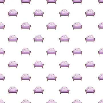 Repeating cartoon purple sofa pattern on white background Stock Illustration