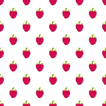 Repeating cartoon raspberry seamless pattern on white background Stock Illustration