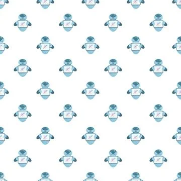 Repeating cartoon robot pattern with data tablet Stock Illustration