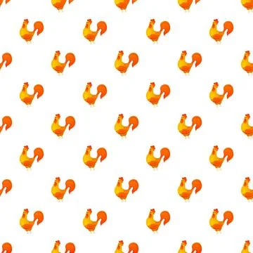 Repeating cartoon rooster pattern on white background Stock Illustration