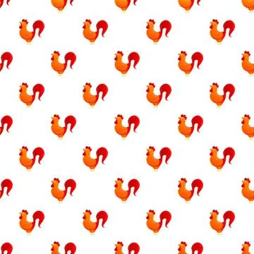 Repeating cartoon rooster pattern on white background Stock Illustration