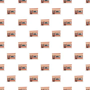 Repeating cartoon shop front pattern for retail business Illustrazione stock