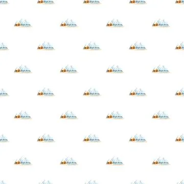 Repeating cartoon snow mountain cabin small pattern Stock Illustration