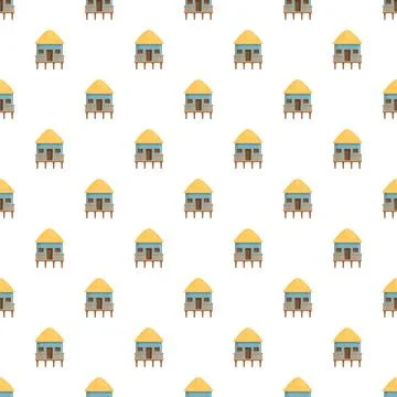 Repeating cartoon stilt house pattern on white background Stock Illustration