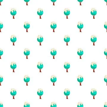 Repeating cartoon trees pattern on white background Stock Illustration