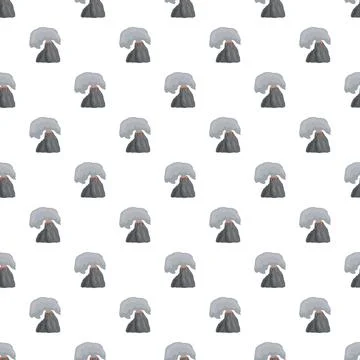 Repeating cartoon volcano pattern erupting smoke and lava Stock Illustration