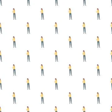 Repeating cartoon woman pattern interacting with screen Illustrazione stock