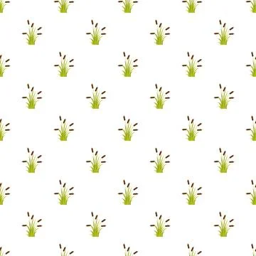 Repeating cattail plant pattern on white background Stock Illustration