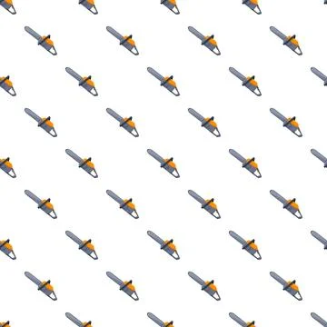 Repeating chainsaw tool pattern on white background Stock Illustration